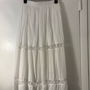 Allegra K White Maxi Skirt with Lace Detail